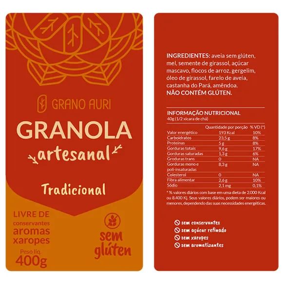 Granola artesanal sem glúten tradicional 200g grano auri 2