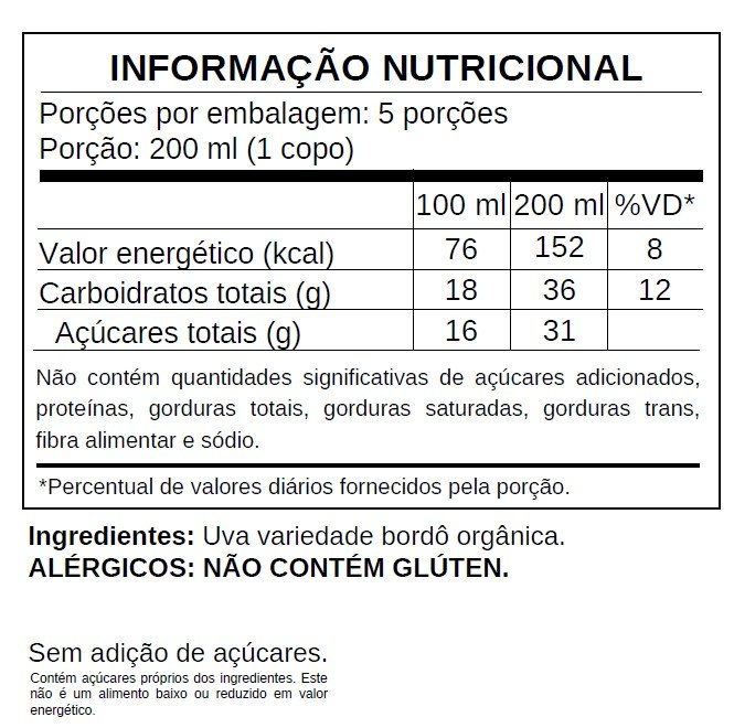 Suco de Uva Bordô Integral Orgânico 300ml TN - Sáfri