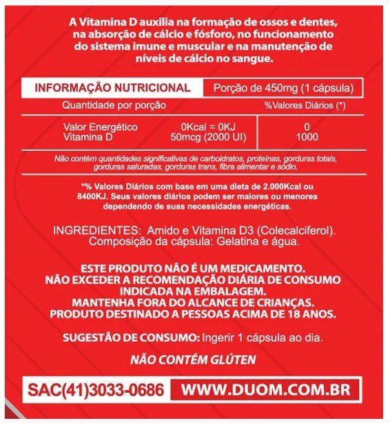 Vitamina D3 2000UI Alto Teor 60 caps - Duom - TN