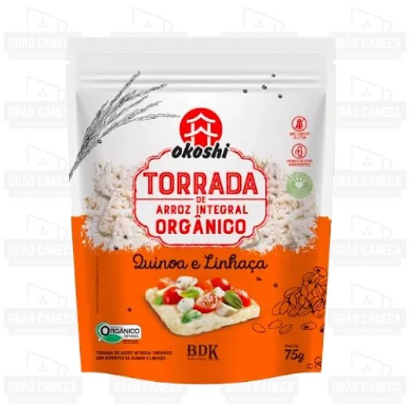 Torrada de Arroz Integral Orgânico com Quinoa e Linhaça 75g Okoshi